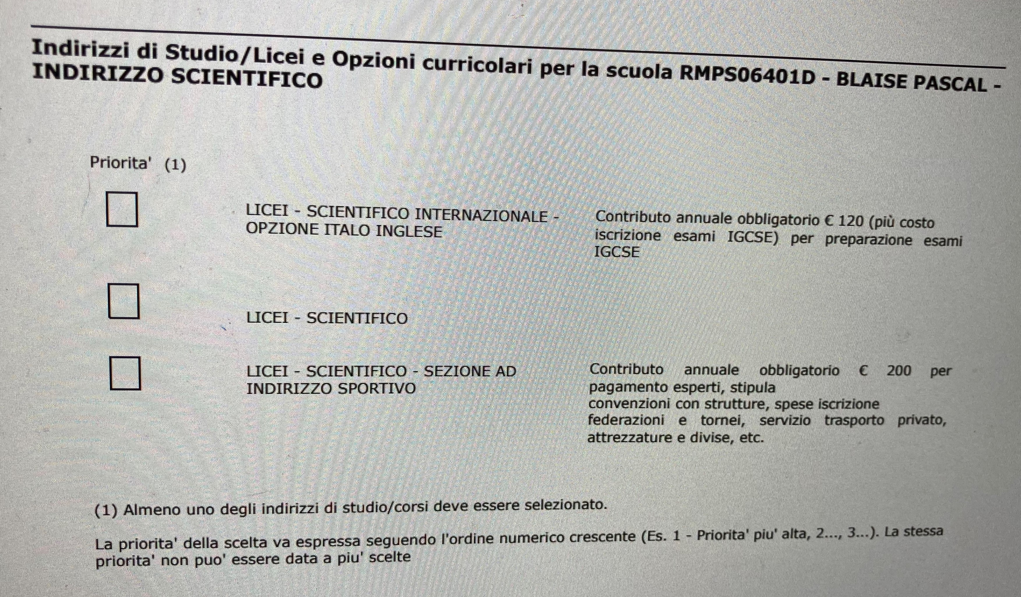 stralcio domanda iscrizione indirizzo scientifico